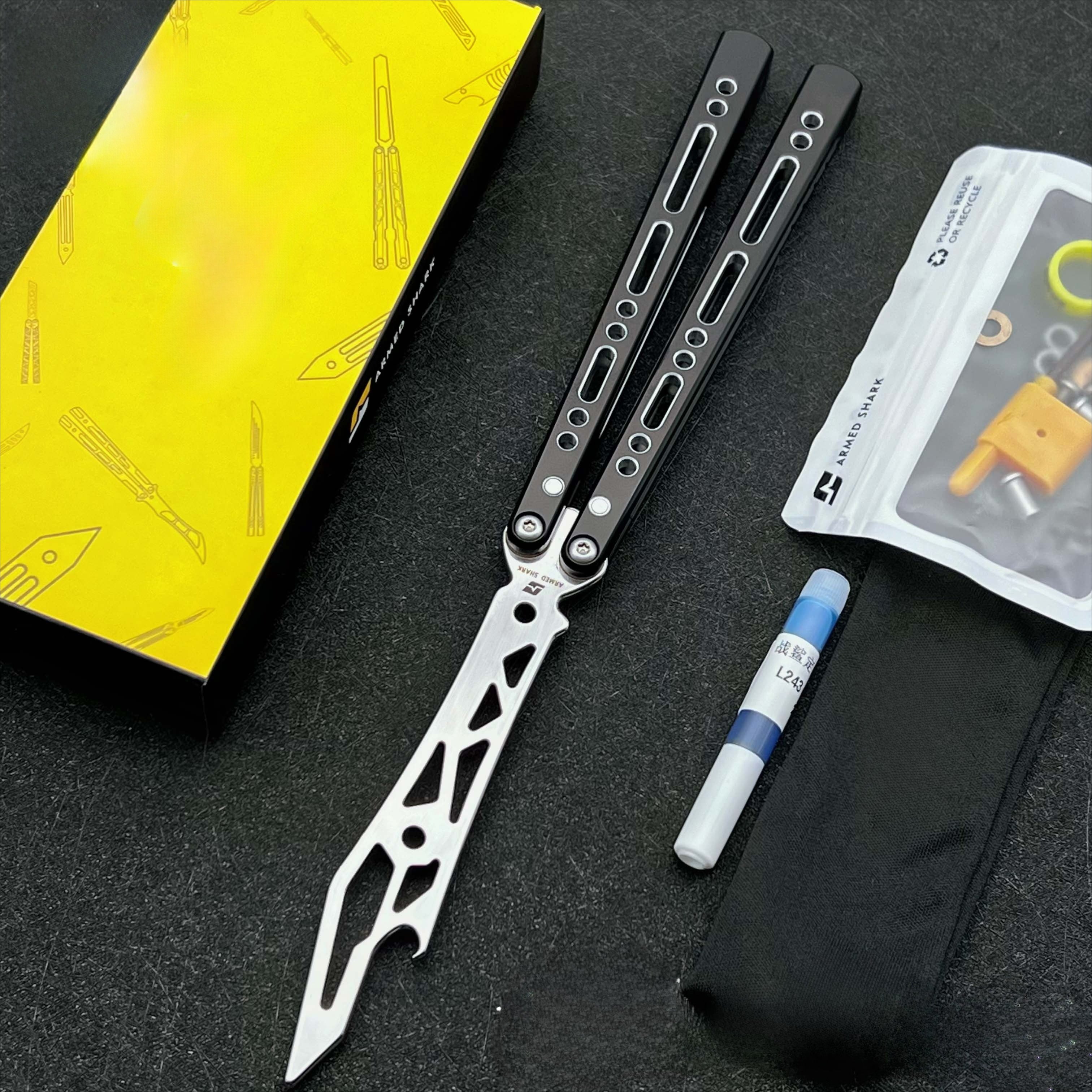 War Shark Barracuda Butterfly Knife 7 Series Aluminum Integrated Handle, Fancy Shaft Sleeve, Unbladed