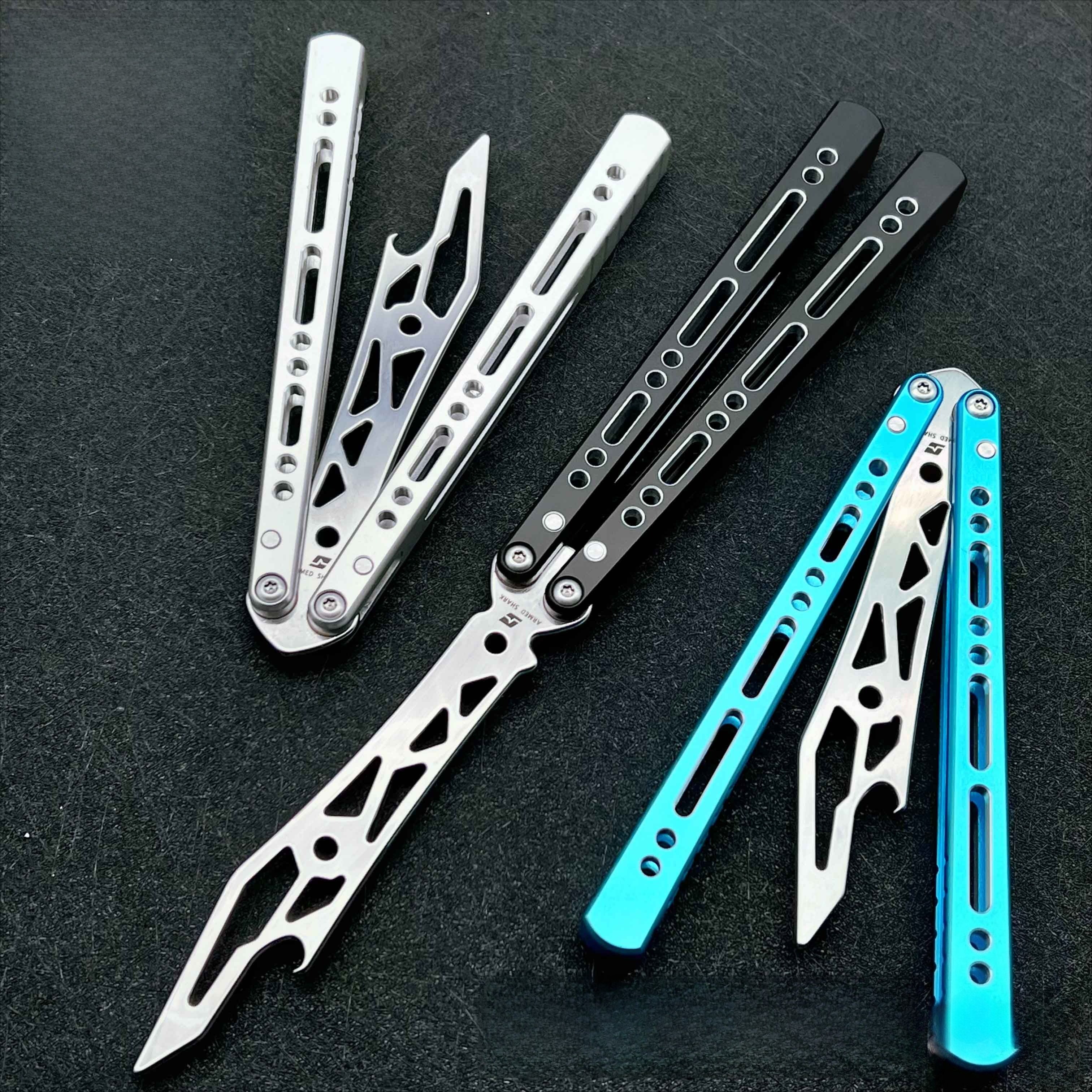 War Shark Barracuda Butterfly Knife 7 Series Aluminum Integrated Handle, Fancy Shaft Sleeve, Unbladed