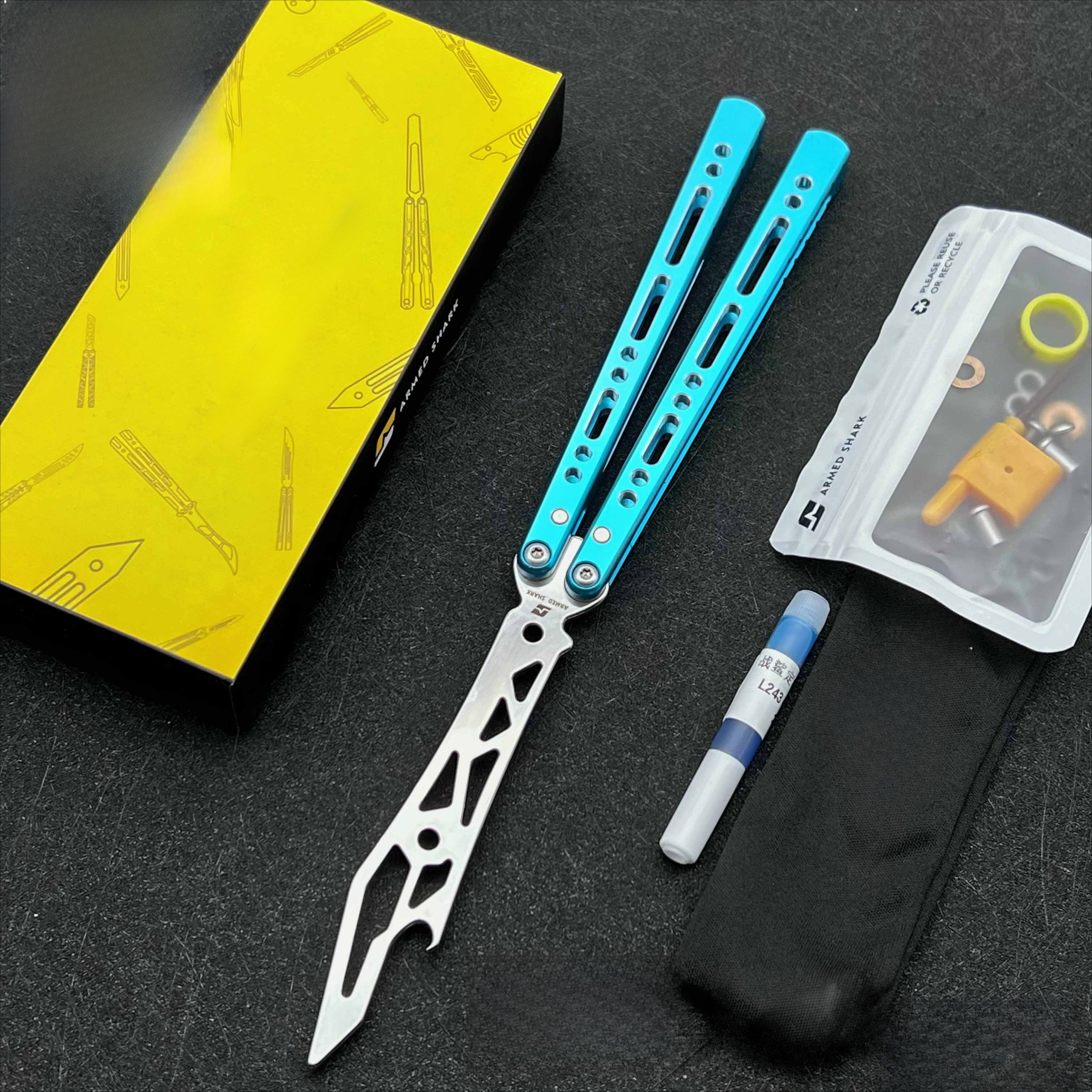 War Shark Barracuda Butterfly Knife 7 Series Aluminum Integrated Handle, Fancy Shaft Sleeve, Unbladed