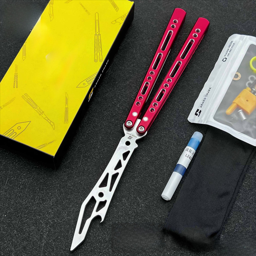 War Shark Barracuda Butterfly Knife 7 Series Aluminum Integrated Handle, Fancy Shaft Sleeve, Unbladed