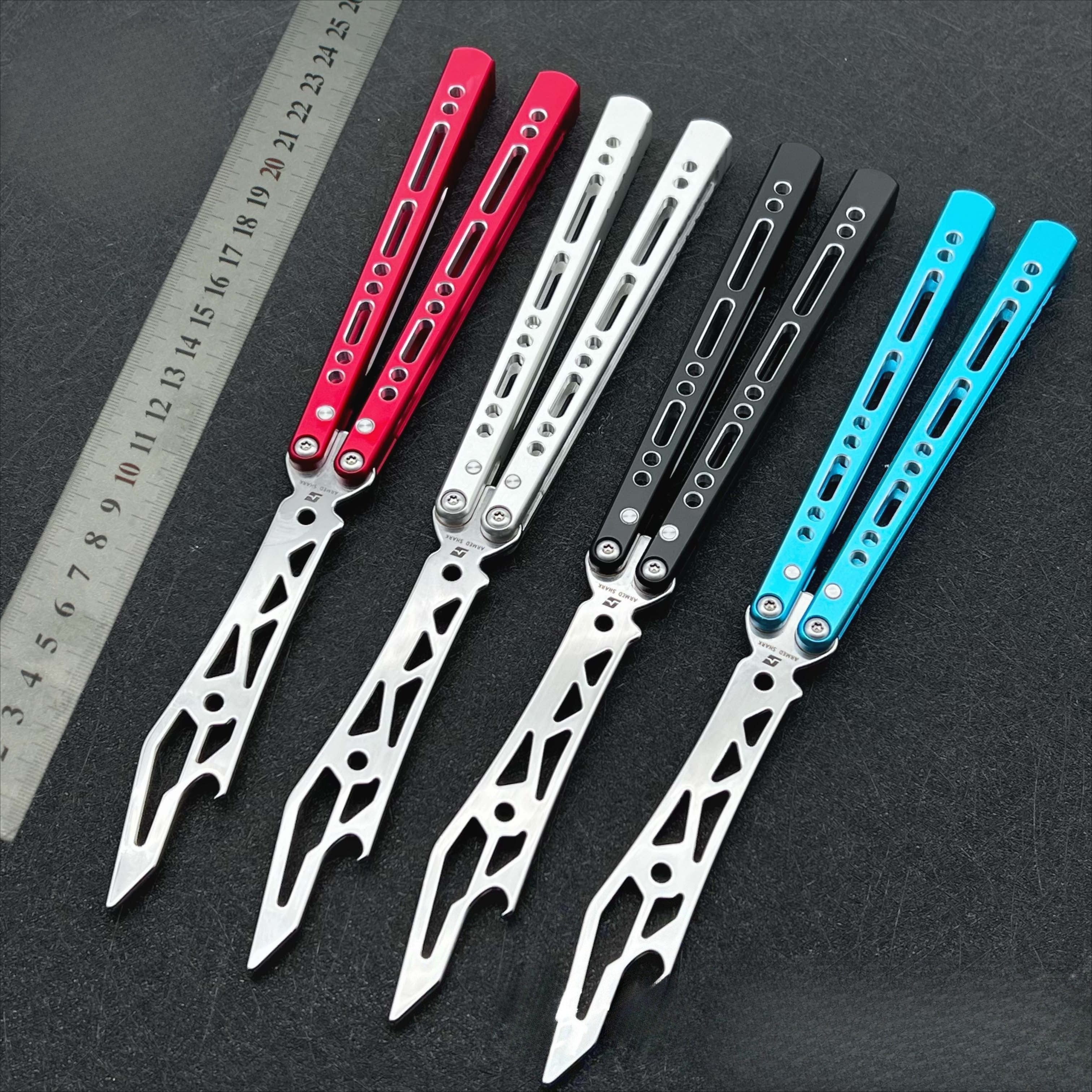 War Shark Barracuda Butterfly Knife 7 Series Aluminum Integrated Handle, Fancy Shaft Sleeve, Unbladed
